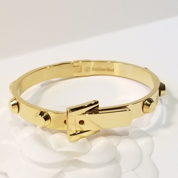 18K Gold Plated Belt Buckle Bangle Bracelet NEW - Picture 2 of 8